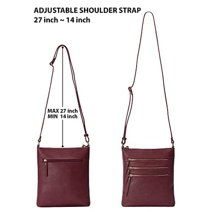 Solene Crossbody Bag Functional Multi Pocket Messenger Purse Top Zip Closure Shoulder Handbag With Adjustable Strap - color: Burgundy