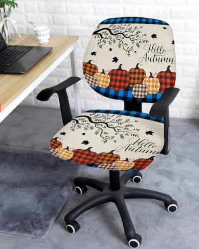 Savannan Office Chair Cover, Pumpkin Thanksgiving Maple Leaf Protective Stretch Elastic Universal Cover for Desk Task Chair,Computer Rotating Chair 1 Pcs Abstract Colorful Plaid