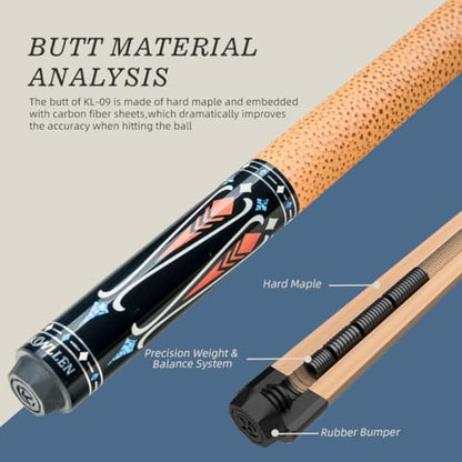 KONLLEN Carbon Fiber Pool Cue Stick 58-inch Professional Pool Sticks for Adults Full Carbon Technology Low Deflection Pool Cue Billiard Cues with 12.5mm Tip (Easy to Control, Pro Taper, Ultra-Smooth) - color: 005 yellow