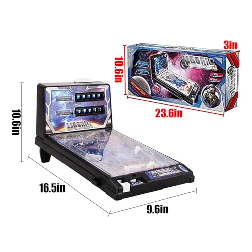 Retro Electronic Tabletop Pinball Game Machine with Lights Sounds and Scoreboard Portable Pinball Machine Mini Desktop Ball Shooting Toy