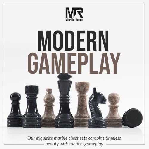 Marble Chess Set 15" Inches Black and Oceanic with Storage Box and 2 Extra Queen Handmade Luxury Board Games for Adults, Ideal Marble Chess Board Game Set & Chess Pieces - color: Black & Oceanic