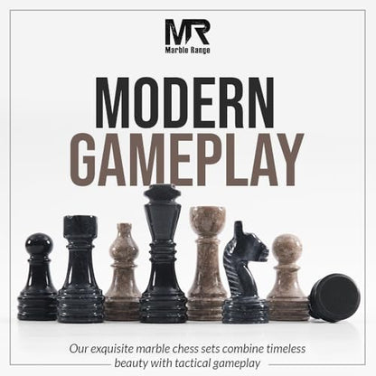 Marble Chess Set 15" Inches Black and Oceanic with Storage Box and 2 Extra Queen Handmade Luxury Board Games for Adults, Ideal Marble Chess Board Game Set & Chess Pieces - color: Black & Oceanic