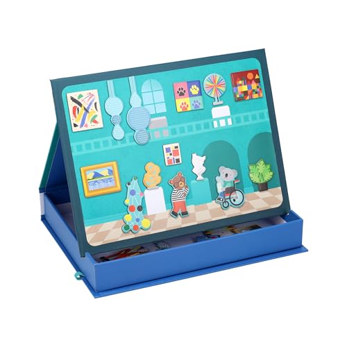 Petit Collage: My Museum Magnetic Play Scene - Fill the Museum with Iconic Art Pieces and Take Your Animal Friends on a Tour- Includes 2 Play Scenes and Over 40 Play Pieces - Great Travel Activity - color: My Museum