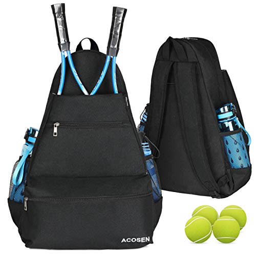 ACOSEN Tennis Bag Tennis Backpack - Large Tennis Bags for Women and Men to Hold Tennis Racket,Pickleball Paddles, Badminton Racquet, Squash Racquet,Balls and Other Accessories - color: Black