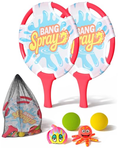 Water Paddle Ball Game Set with 2 Floating Animal Balls & 2 Floating Balls, Beach Paddle Ball Set for Kids and Adults, Pool Games for Family, Fun for Pool, Beach, Backyard and Indoor Play - size: 2pcs