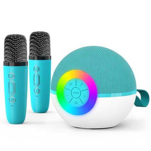 goopow Mini Karaoke Machine Speaker for Kids Adults, Portable Bluetooth Microphone Song Toys with LED Light, Best Chritmas Birthday Festival Gift for 3 4 5 6 7 8+ Year Old Girls Boys (Green-2MIC) - color: Green-2Mic