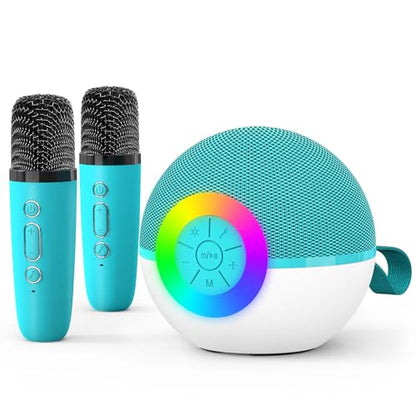 goopow Mini Karaoke Machine Speaker for Kids Adults, Portable Bluetooth Microphone Song Toys with LED Light, Best Chritmas Birthday Festival Gift for 3 4 5 6 7 8+ Year Old Girls Boys (Green-2MIC) - color: Green-2Mic