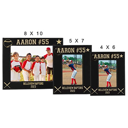 My Personal Memories Custom Monogrammed Baseball Sports Picture Frame Gifts - Personalized 4x6, 5x7, 8x10 Photo Frames for Athletes, Coaches, Teams, Kids, Awards (Black with Gold) - color: Black with Gold