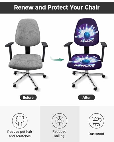 Computer Office Chair Cover, Sports Theme Modern Athlete Competitive Bowling Ball Game Split Stretchable Chair Seat Covers, Removable Washable Universal Desk Rotating Chair Slipcover Protector