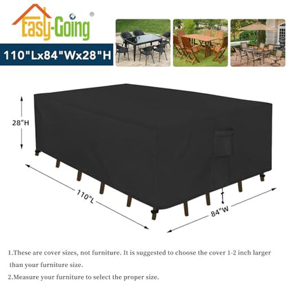 Easy-Going Rectangle Patio Furniture Cover Waterproof Outdoor Dining Table and Chair Cover Anti-UV Outside Sectional Sofa Set Covers (110"L x 84"W x 28"H, Black) - color: Black, size: 110"L x 84"W x 28"H