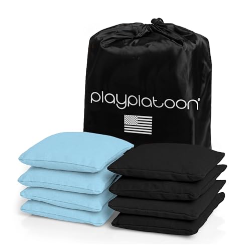 Play Platoon Premium Weather Resistant Duckcloth Cornhole Bags - Set of 8 Bean Bags for Corn Hole Game - Regulation Size & Weight - color: Sky Blue & Black