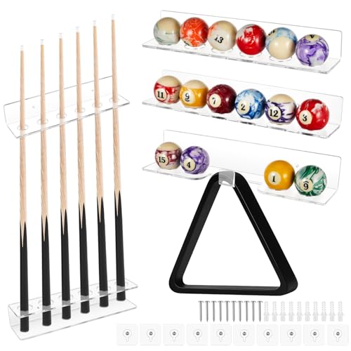 Novabright Wall-Mounted Billiard Storage Set – 5-Piece Pool Cue & Ball Organizer Kit, Heavy-Duty Wall Rack for Pool Cues, Balls & Accessories, Space-Saving Game Room Storage