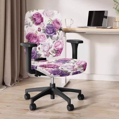 Office Chair Covers Rose Armrest Pads Elastic 4-Piece Set Stretchable Reusable Soft Desk Chair Seat Cover for Home Office and Gaming Setup - color: Rose