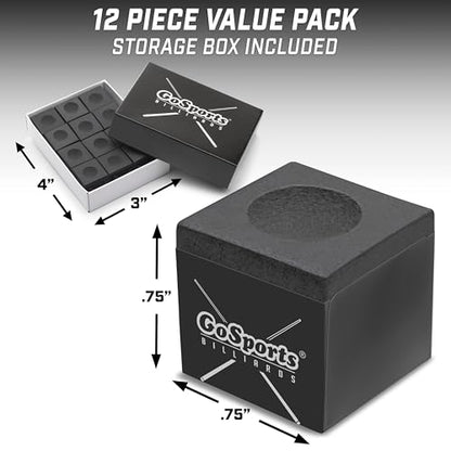 GoSports Premium Pool Cue Chalk Cube 12 Pack - Black, Blue, Red, or Green - Billiards Pool Stick Chalk - color: Black