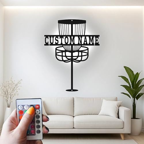 Custom Disc Golf Basket Led Light Metal Wall Art Personalized Gift for Disc Golfers Game Room or Outdoor Decor