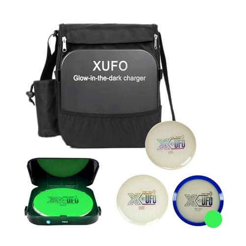 Glow-in-the-Dark, Fluorescent Golf Disc Set, Disc Golf Beginner's Set with Putter, Mid-Range, Distance Driver Discs, Glow-in-the-Dark Charger and Disc Bag for Outdoor Nighttime (Daytime) Disc Players