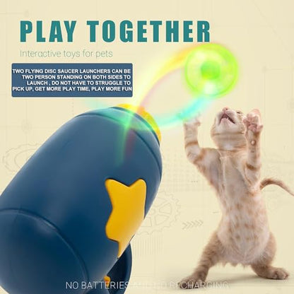 14 Pieces Cat Fetch Toys, Interactive Flying Cat Toy with 2 Light Up Spinning Tops, 10 Flying Propellers, Cat Kitten Tracks Interactive Toy for Training Hunting Chasing - color: Dark Blue+Pink