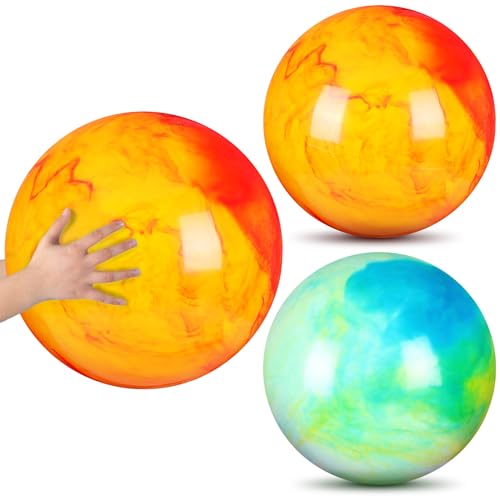 Deekin 2 Pcs 18 Inch Marbleized Bouncy Balls Large Inflatable Rubber Sensory Ball for Playground Outdoor Water(Green and Yellow) - color: Green and Yellow, size: 18"
