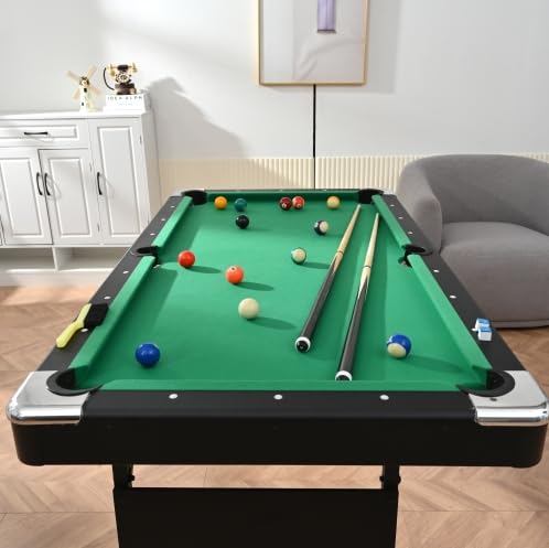 6ft Foldable Pool Table for Home, Billiard Game Table with Accessories, Compact Indoor Sports Entertainment for Family Kids Adults