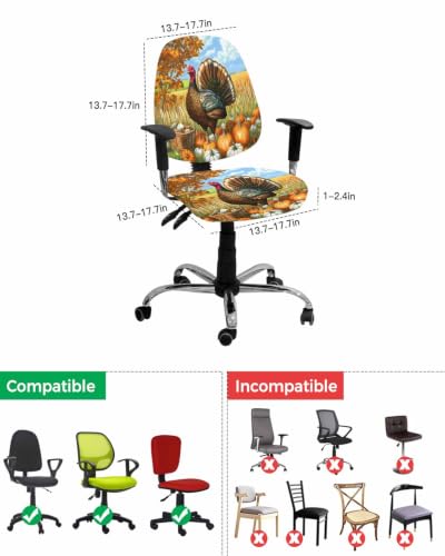 Savannan Office Chair Cover, Watercolor Thanksgiving Turkey Protective Stretch Elastic Universal Cover for Desk Task Chair,Computer Rotating Chair 1 Pcs Country Fall Pumpkins