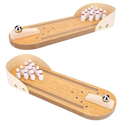 Desktop Bowling Toy - Charming Mini Bowling Set for Kids and Stress Relief for Adults - Stylish Wooden Design - 11.64 X 3.93 Inch Fun Display