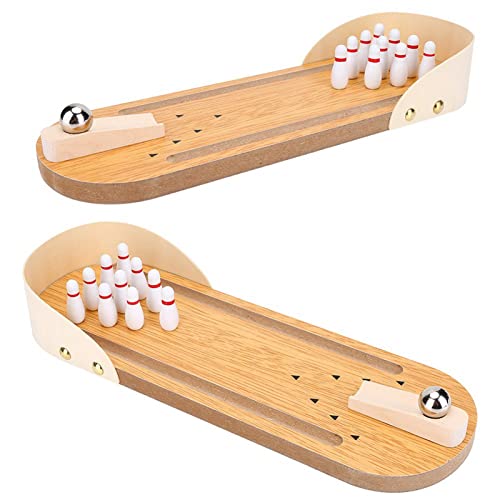 Drfeify Mini Wooden Table Bowling Toy Set Lightweight Desktop Decoration for Kids and Stress Relief, Made of Wood & Metal, Approx. 295 * 100mm Size