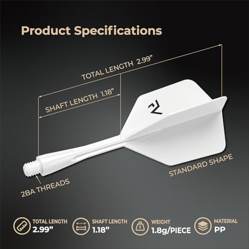 FunVision Aero Darts Flight and Shaft, Integrated Flight & Shaft System, Professional 2-in-1 Molded Darts Wings Accessories（3PCs ） - color: White