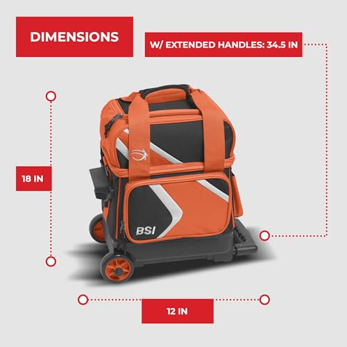 BSI Dash Roller Bowling Bag with Smooth Rolling Wheels, Padded Ball Compartment, Retractable Locking Handle, & Shoe Pocket - color: Black/Orange/White, style: Single