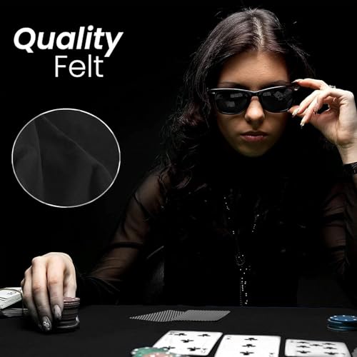 Felt Card Table Game Cover, Black, Oval, 48 x 68 inches | Elastic Fitted, Fits Round Tables
