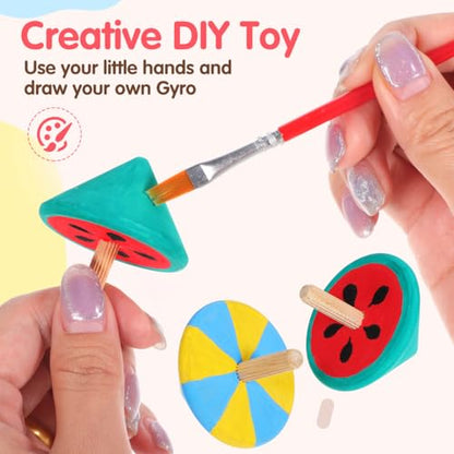 NUOBESTY Wood Spinning Tops for Kids, Unfinished Wooden Gyroscope Toys Spin Tops Montessori Toys for DIY Crafts, Birthday Party Favors, Family Game (12 Pieces)