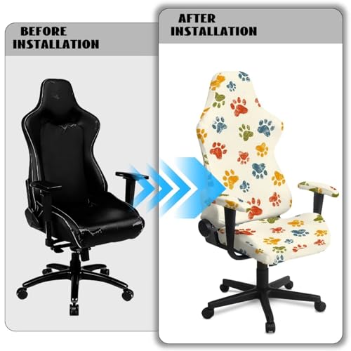 Suobstales Colorful Dog Paw Pattern Gaming Chair Covers Slipcovers, Stretch Removable Washable Computer Reclining Gaming Chair Protector Slipcovers with Armrest Cover (No Chairs) - color: Colorful Dog Paw