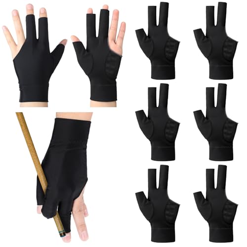 Civaner 8 Pcs Billiard Pool Glove Left Hand 3-Finger Snooker Cue Sport Glove Smooth Stroke Snooker Carom Accessories Anti-Slip Cue Gloves for Men Women - color: Black