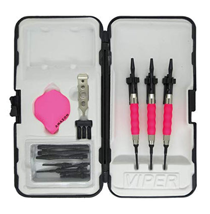 Sure Grip Pink Viper Soft Tip Darts with Dart Case & Accessories Choice of Flights 16 or 18 Grams Plus I Love Darts Bracelet (Amazon, 16g)