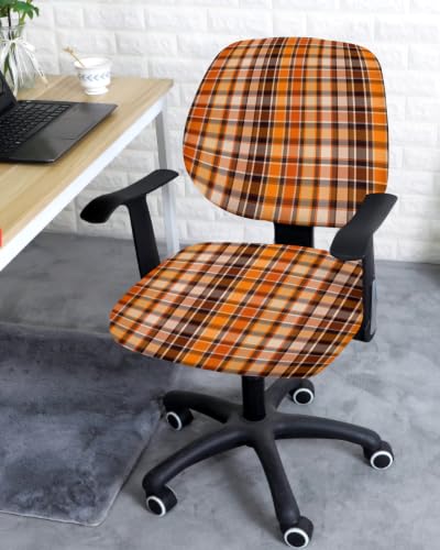 Savannan Office Chair Cover, Autumn Orange Gradient Plaid Protective Stretch Elastic Universal Cover for Desk Task Chair,Computer Rotating Chair 1 Pcs Gingham Check