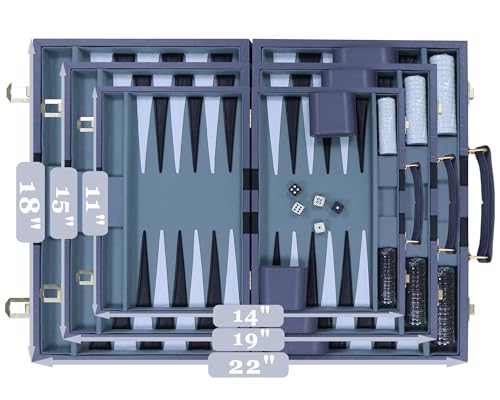 Backgammon Set - Classic Board Game with Premium PU Leather Case - Portable Travel Strategy Backgammon Game Set for Adults, Kids Family Game Night, Vacation & Gifts (15inch Medium, Gray) - color: Gray, style: 15inch