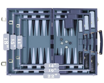 Backgammon Set - Classic Board Game with Premium PU Leather Case - Portable Travel Strategy Backgammon Game Set for Adults, Kids Family Game Night, Vacation & Gifts (15inch Medium, Gray) - color: Gray, style: 15inch