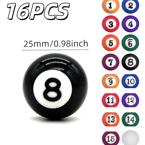 16PCS mini Billiard Balls Set, 25mm (0.98 inches), Suitable for mini Pool Tables, Suitable for Tabletop Gaming, Travel, and Home Entertainment - size: 0.98inch