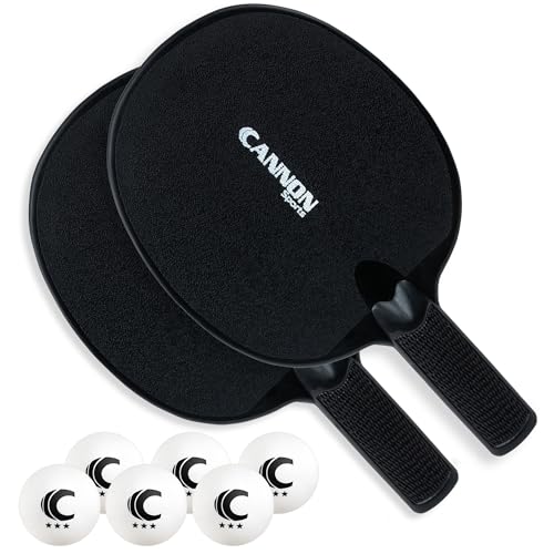 Cannon Sports Unbreakable Table Tennis Paddle Set - 2 Rackets with 6 Pack of 3-Star Table Tennis Balls – Portable Set for 2 Players - color: 2 Black Paddles + 6 White Balls