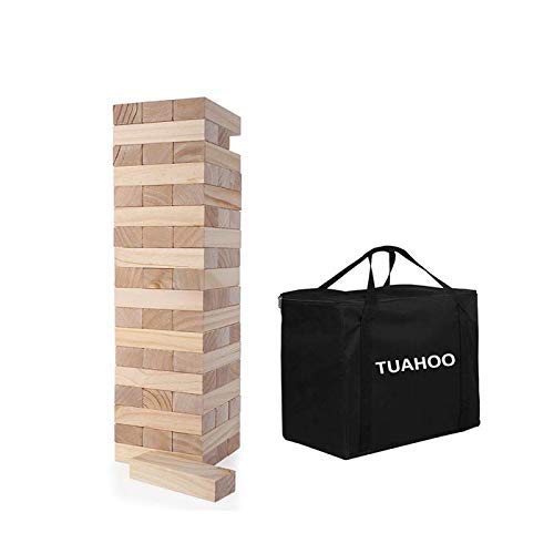 Giant Tumble Tower (Stacks to 4+ Feet), 54pcs Wooden Blocks Stacking Game, Indoor Outdoor Game for Kids Adult Family Fun | Ages 6+ | Yard Games | Party Game