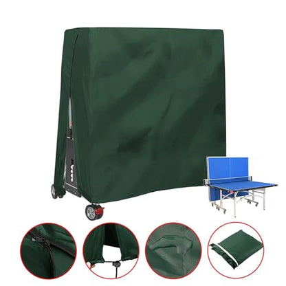 Table Tennis Cover, Indoor Waterproof Dustproof Sunscreen Ping Pong Table Cover Fits Folding Tables All Weather Protection 5.4*2.3*6.1ft（Green）