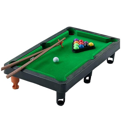 1Set Mini Tabletop Pool Set Small Billiards Game Includes Game Balls, Sticks and Triangle Rack Travel Friendly Office Desk Games for The Whole Family