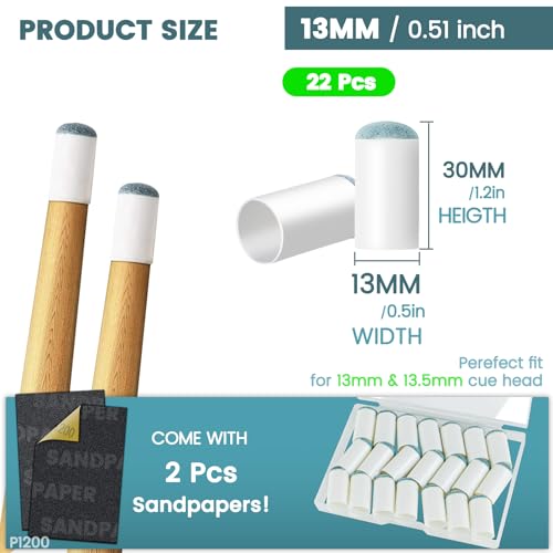 Billiard Pool Cue Tips - Pool Stick Tips Slip-on Tips Replacement Accessories Kit with Storage Box Leather Cue Head for Snooker Home Club Bar Game- SOLROS - size: 13mm 22PCS