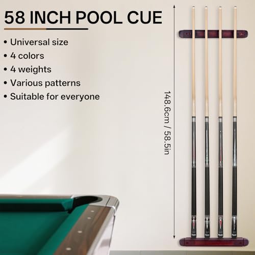 Kmise Pool Stick Set of 4, 58" Canadian Maple Pool Cue Sticks for Adults, 18 19 20 21oz Professional Billiards Pool Cue for Bar House Pool Table Sports - color: 4 Sets (New)