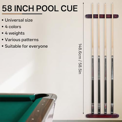 Kmise Pool Stick Set of 4, 58" Canadian Maple Pool Cue Sticks for Adults, 18 19 20 21oz Professional Billiards Pool Cue for Bar House Pool Table Sports - color: 4 Sets (New)
