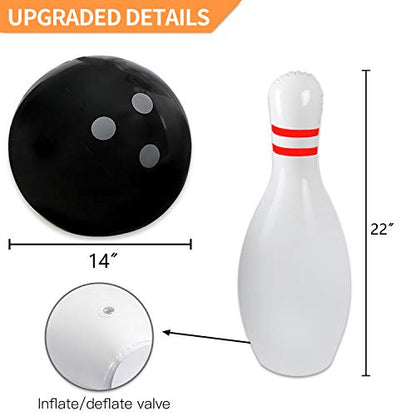 Novelty Place Inflatable Giant Bowling Game for Family - 14" Ball & 6 Oversized 22" Pins, Blow Up Yard Game Set for Backyard Camping Beach Indoor Playroom, Portable Easy Setup Party Activity