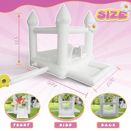 AKSPORT White Bounce House Castle Inflatable Jumping Castle with Slide & Air Blower for Kid, Wedding, Birthday Party Castle, 9 * 9 * 7FT - style: 9x9x7ft-white