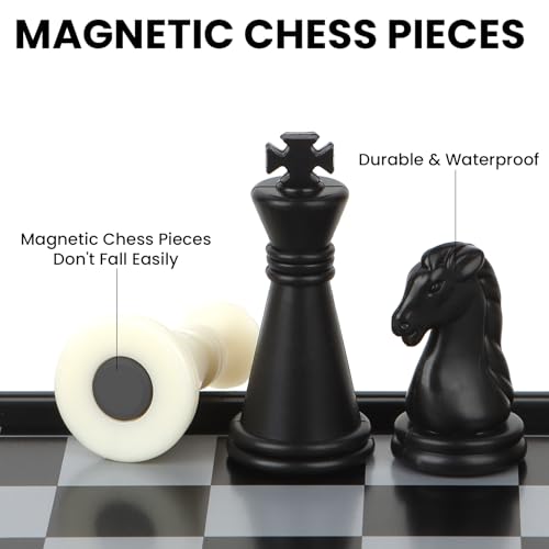5 in 1 Mini Travel Games Set with 4 Foldable Chess Boards and 5 Sets of Chess Pieces - Magnetic Checkers, Chess,Ludo, Reversi, 4 in a Row Game & Storage Bag, Mini Games for Road Trip, Camping,Party