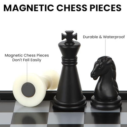 5 in 1 Mini Travel Games Set with 4 Foldable Chess Boards and 5 Sets of Chess Pieces - Magnetic Checkers, Chess,Ludo, Reversi, 4 in a Row Game & Storage Bag, Mini Games for Road Trip, Camping,Party