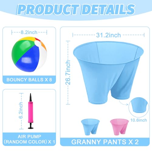 Granny Pants Game with Bouncy Balls and 1 Air Pump (Random Colors), Granny Pants Outdoor Game Baby Shower Funny Party Game for Adults & Families, Big Pants Ball Game Granny Pants Yard Game - color: Baby Blue+Pink