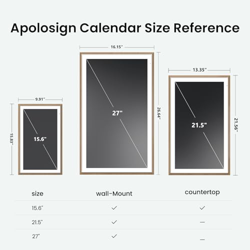Apolosign 27-inch Digital Calendar & Smart Family Wall Planner, No Subscription, Calendar & Dashboard Dual-Mode System, Shared Touchscreen Display with Calendar Sync, Chore Charts & Family Scheduling Hub, Wall Mount Included (Teak) - color: Teak
